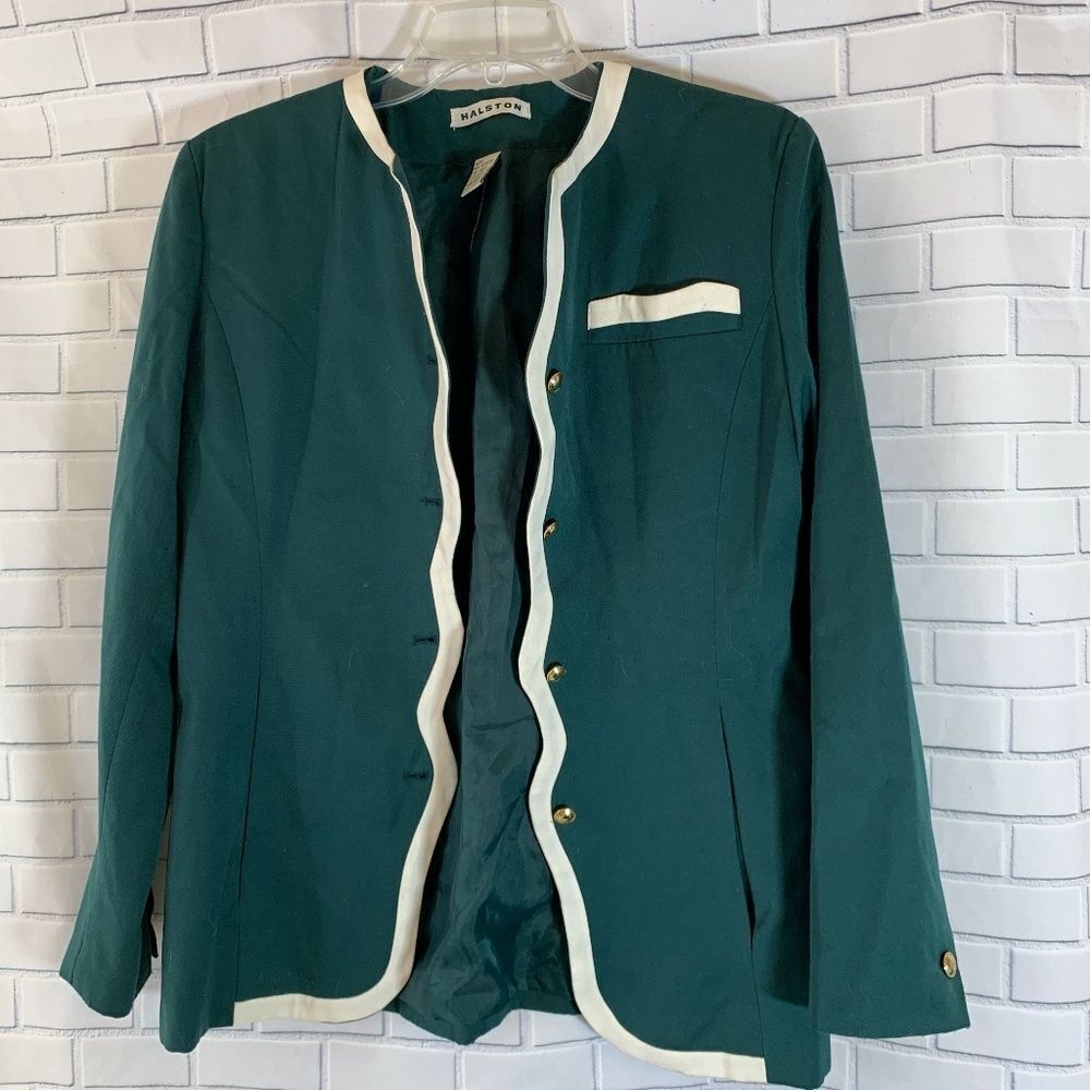 Halston VTG Green Scalloped Trim Jacket Si…‎